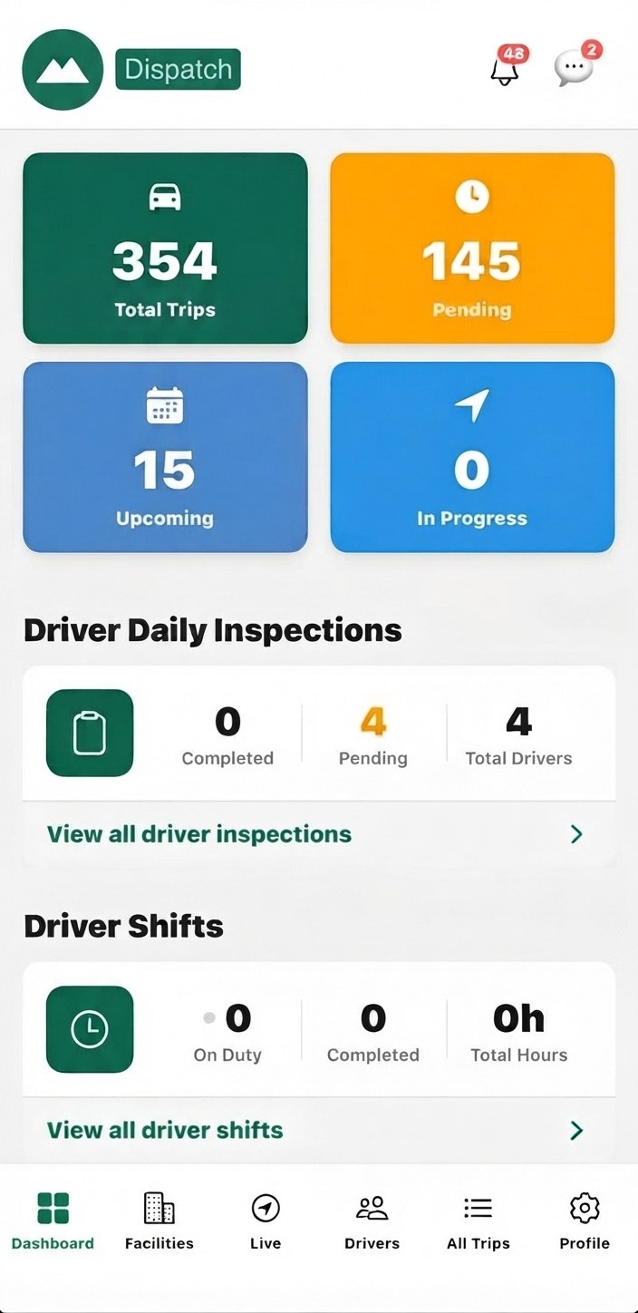 The Telligence dispatch app, branded for Summit Care Transport