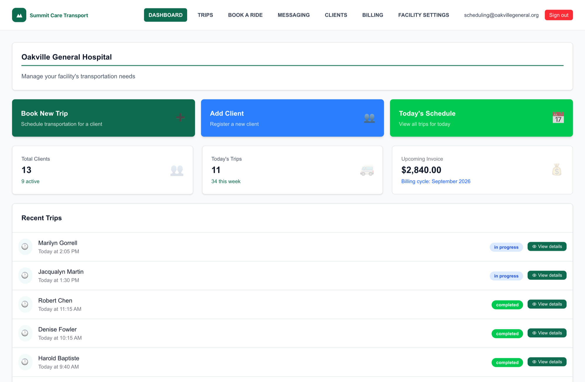 A facility booking dashboard running on Telligence
